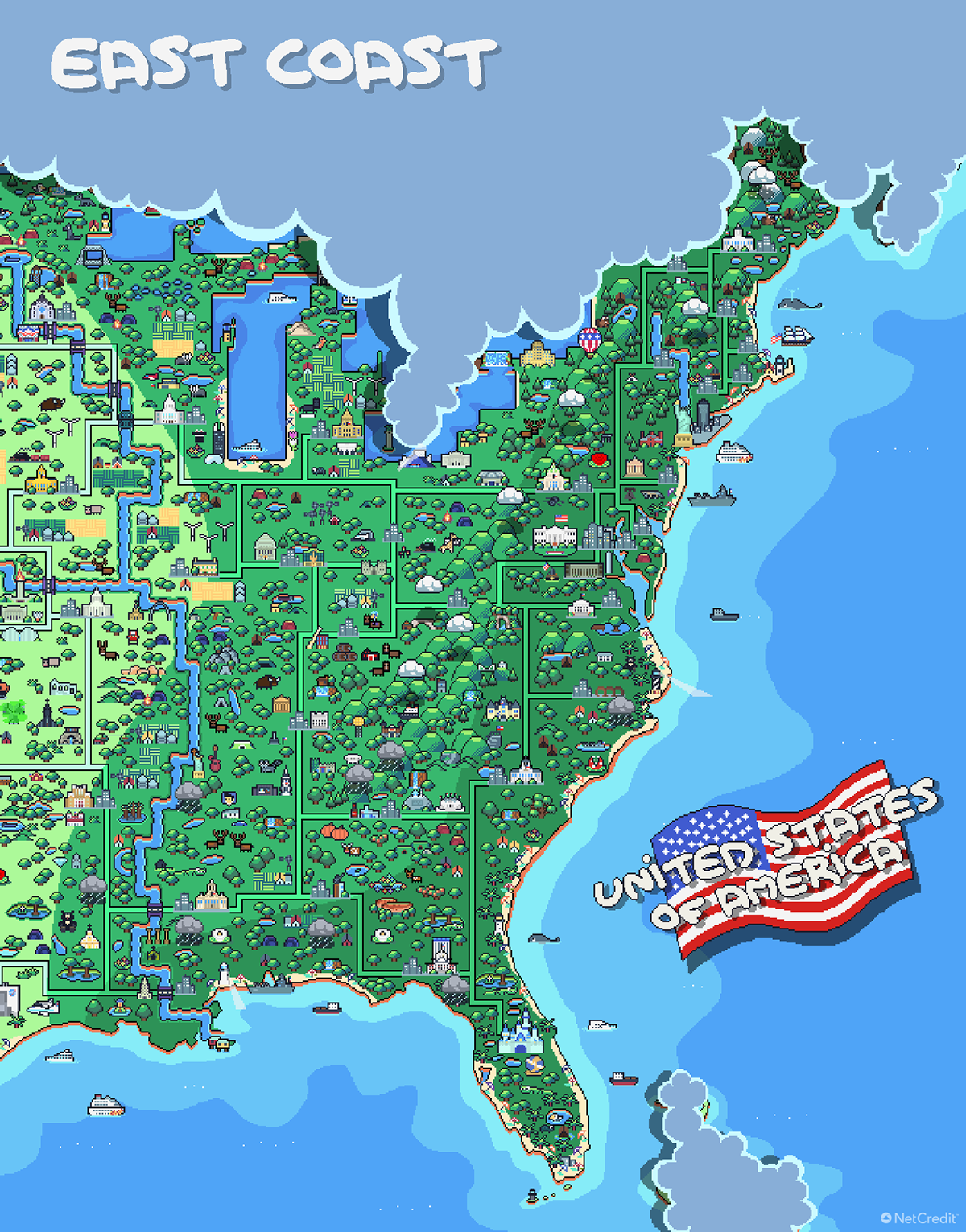 Карта coast. East Coast карта. Карта East Coast USA. Пиксельная карта. Pixel Map USA.