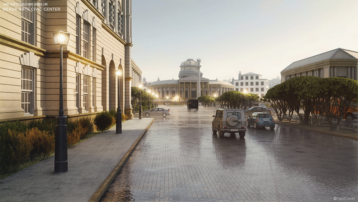 What Seattle Could Have Looked Like: Beaux Arts Civic Center Pedestrian View