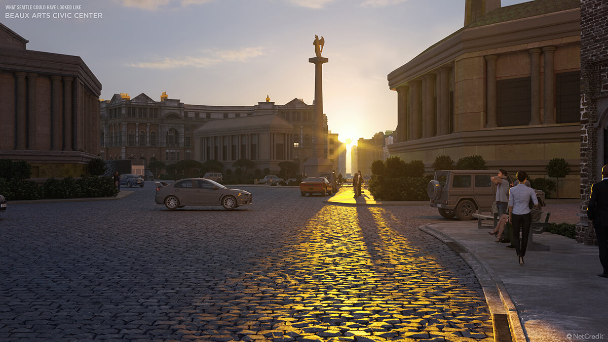 What Seattle Could Have Looked Like: Beaux Arts Civic Center Pedestrian View 2