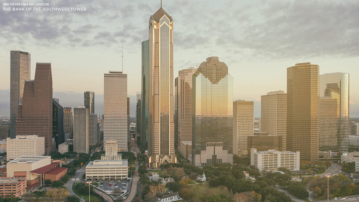 What Houston Could Have Looked Like: The Bank of the Southwest Tower: Aerial View