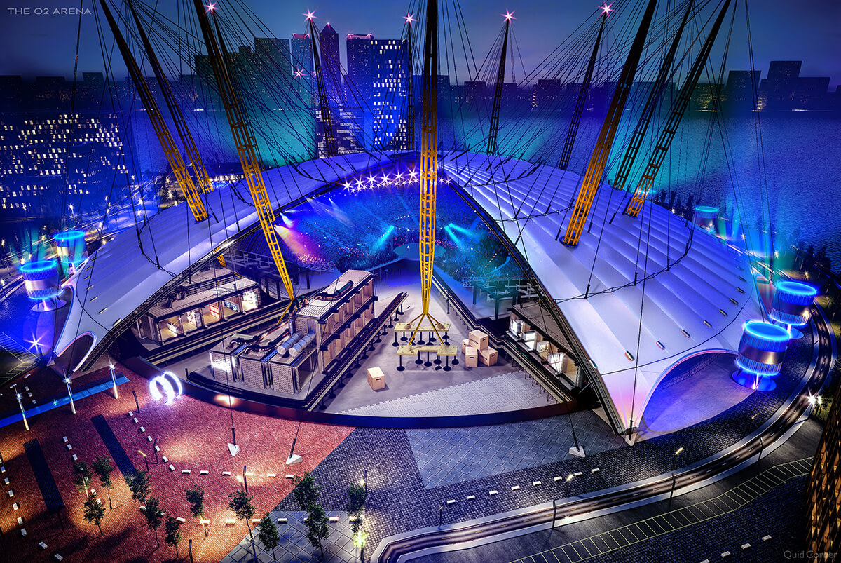 Aerial view of the O2 arena