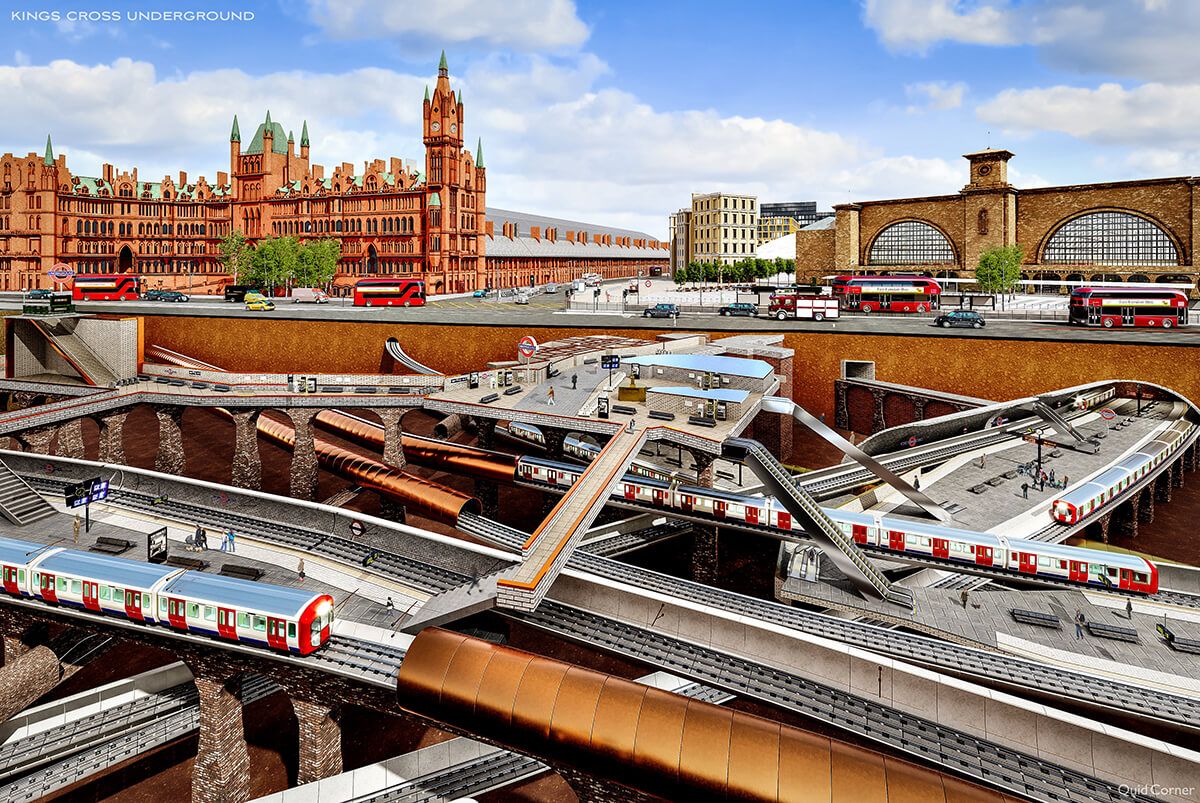 underground exposed view of Kings Cross Station