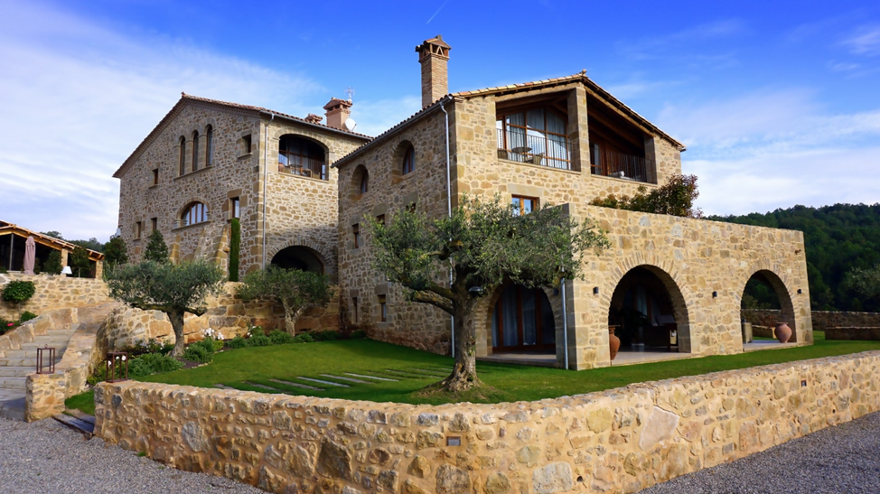 Old two story golden brick house