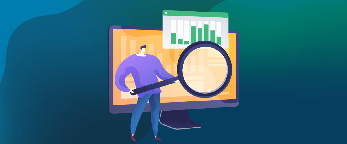 Vector Image with Man Holding Magnifying Glass to Look at Computer Screen
