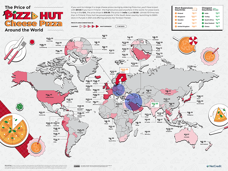 World Map of the Price of Pizza Hut Cheese Pizza