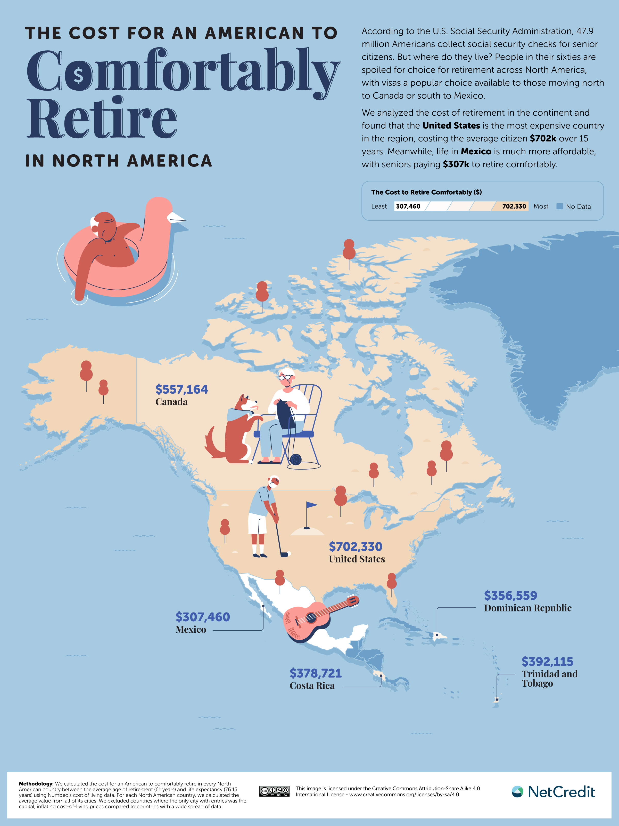Cost of a Comfortable Retirement Across North America Map