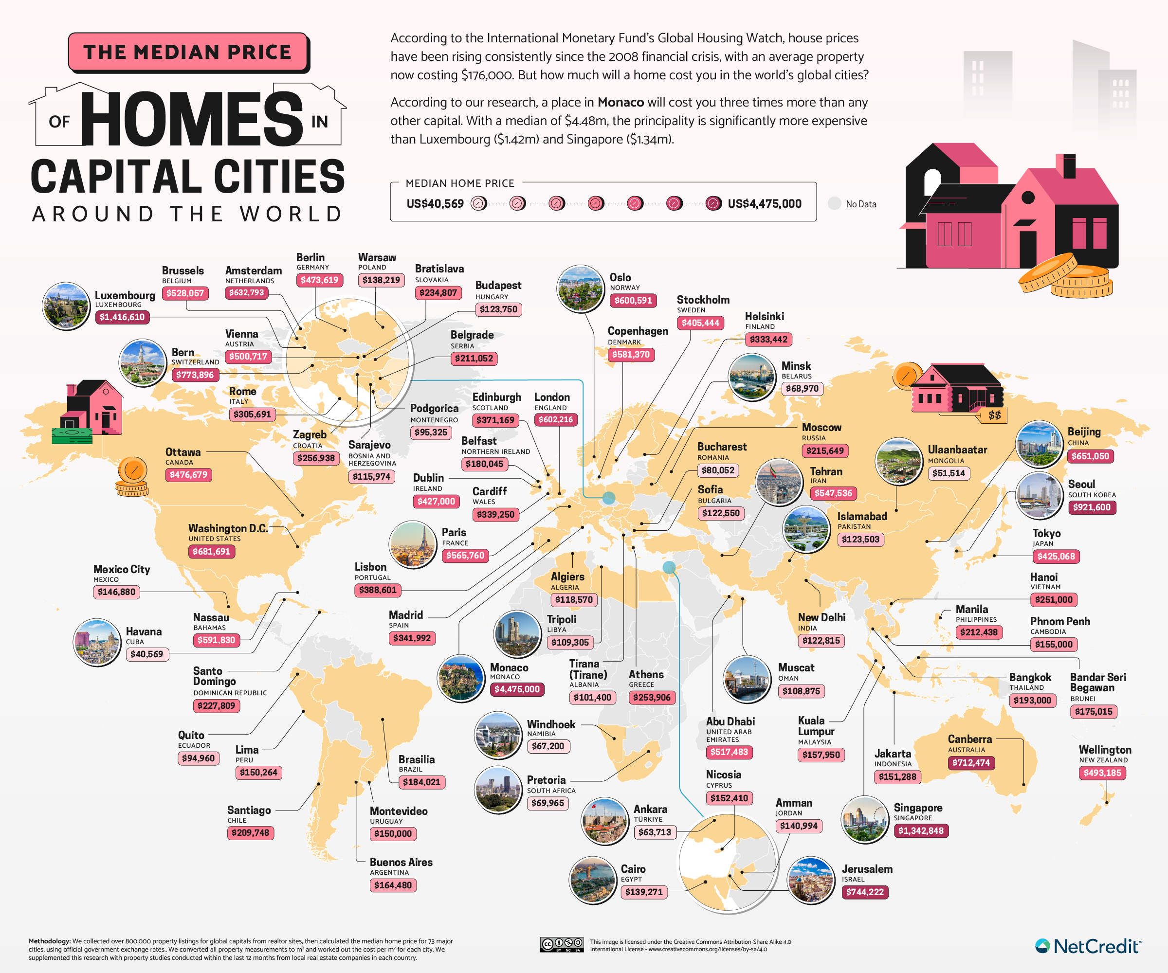 Average price of homes in capital cities world map