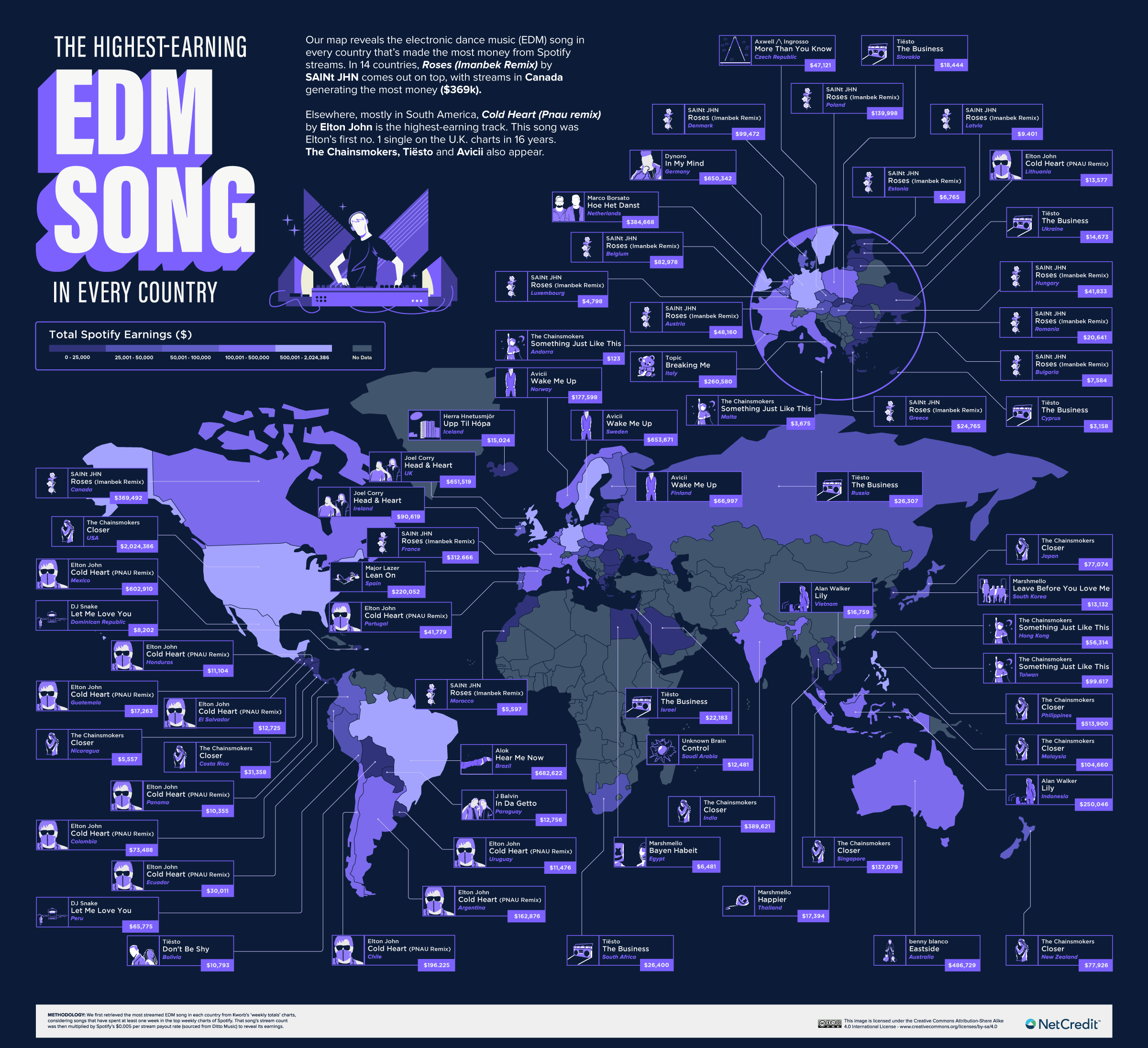 High Earning EDM Song World Map