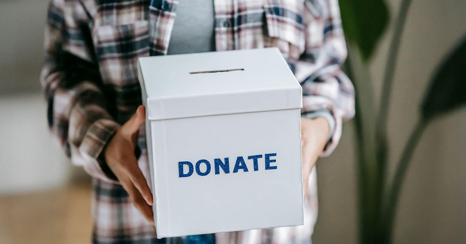 Person holding a donate box